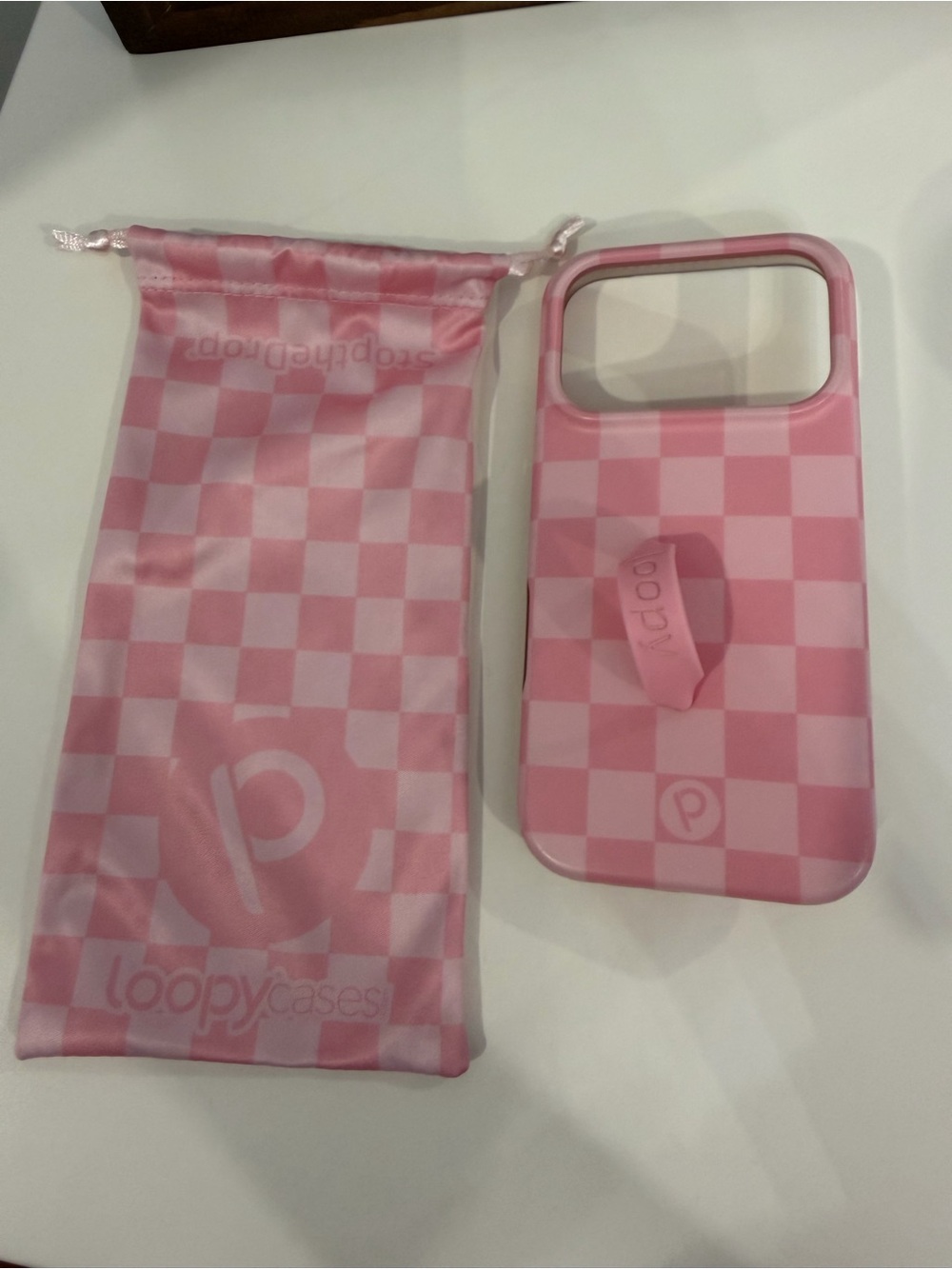 Loopy Case Pink Checkerboard Phone Case with Loop Grip. iPhone 17pro